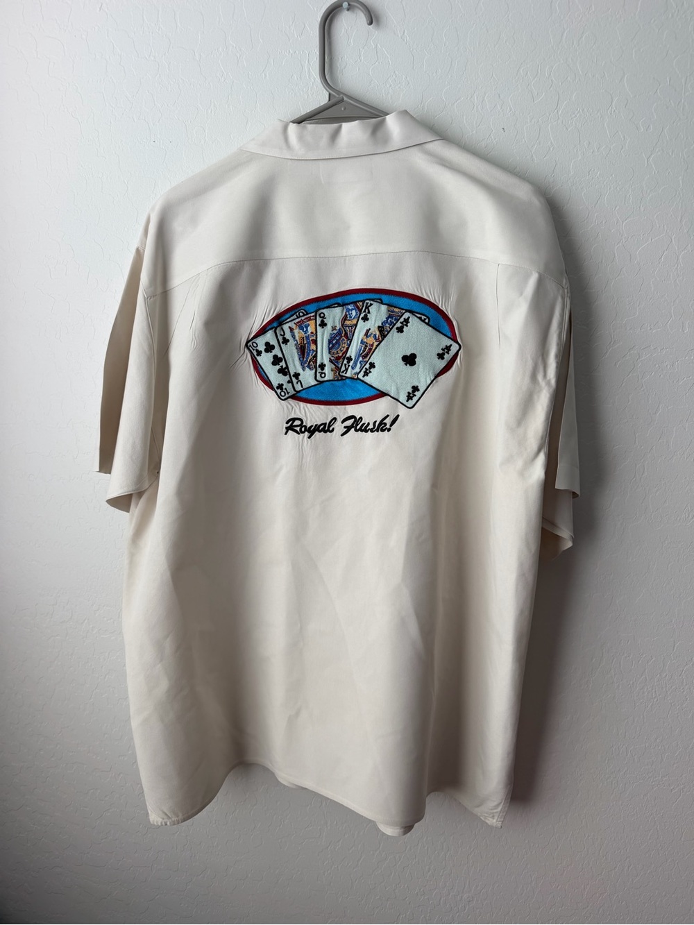 Bobby Chan Cream Short-Sleeve Button-Down with Embroidered Playing Cards